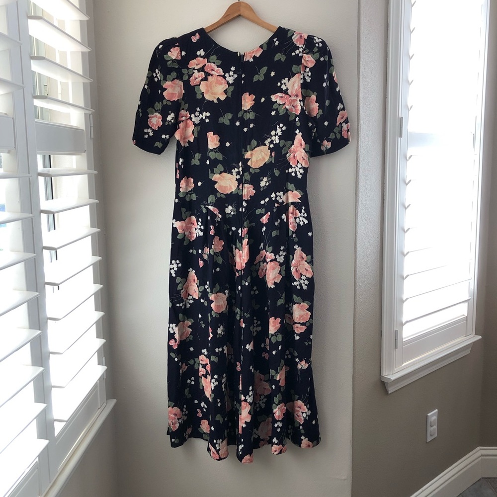 VINTAGE Cotton floral dress with gathered V waist